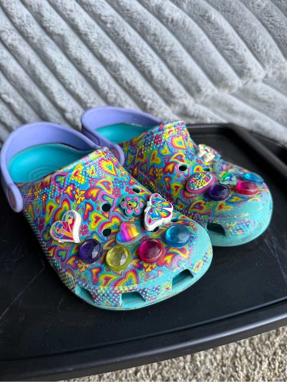 Lisa Frank CROCS Kids Multicolor Heart-Print Clogs with Purple Strap and Jibbitz